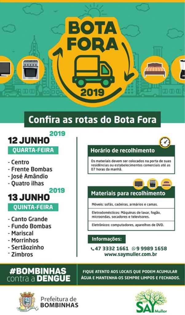 BOMBINHAS - Nos dias 12 e 13 de Junho tem Operação Bota Fora