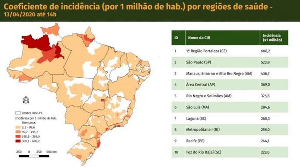 Laguna e Foz do Rio Itajaí aparecem entre as 10 regiões do país com maior incidência, proporcionalmente à população(Foto: Reprodução, Ministério da Saúde)
