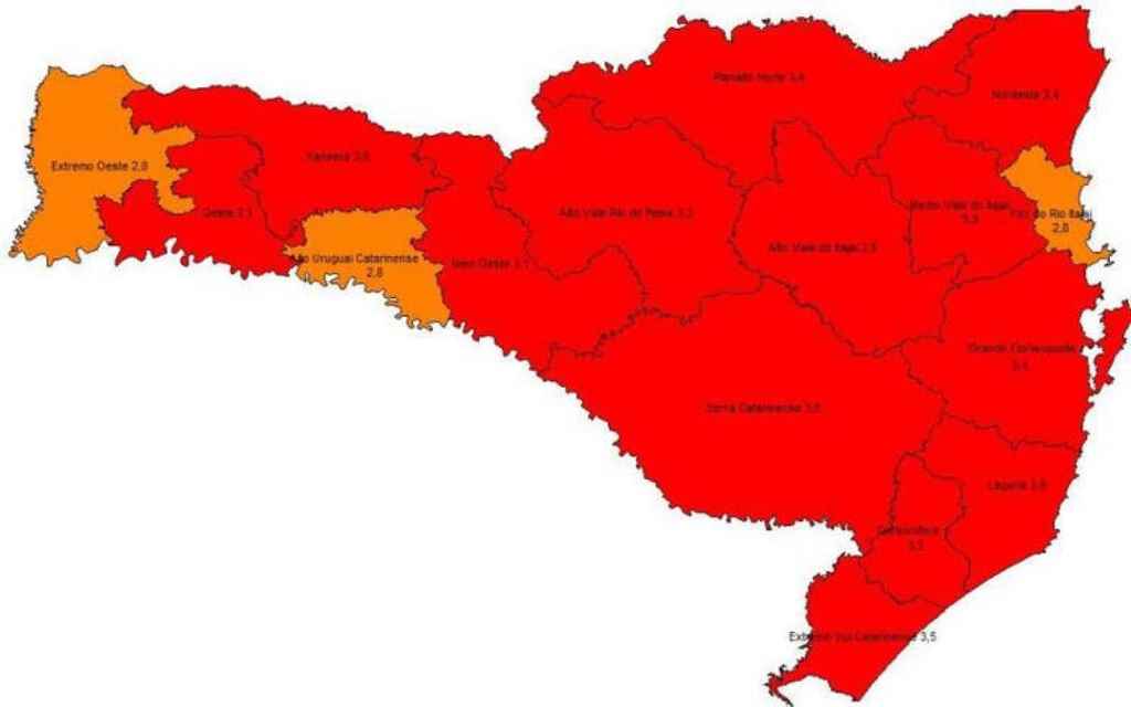Mapa de classificação de risco serve de alerta para Santa Catarina (Foto: Secretaria de Saúde (SC)/ Divulgação)