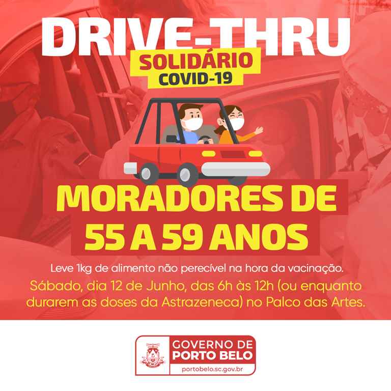 PORTO BELO - Porto Belo realiza drive-thru solidário para vacinação acima de 55 anos neste sábado