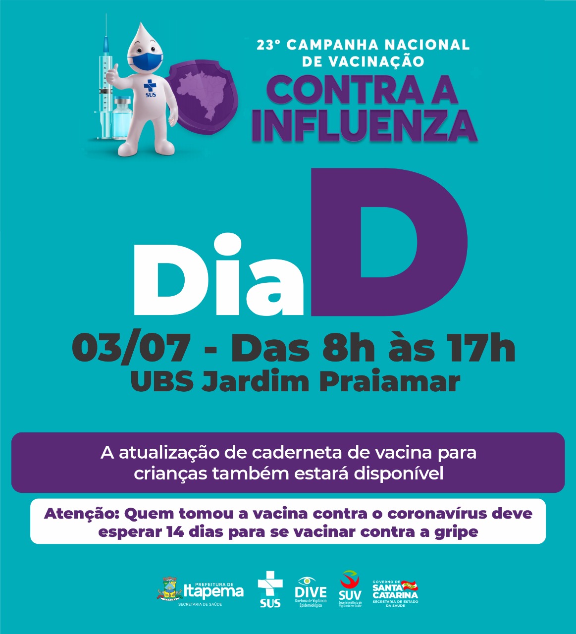 UBS Jardim Praiamar vai abrir neste sábado (03/07) para vacinar contra a gripe