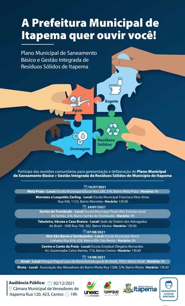 Final de semana tem duas novas reuniões da Revisão do Plano Municipal de Saneamento Básico