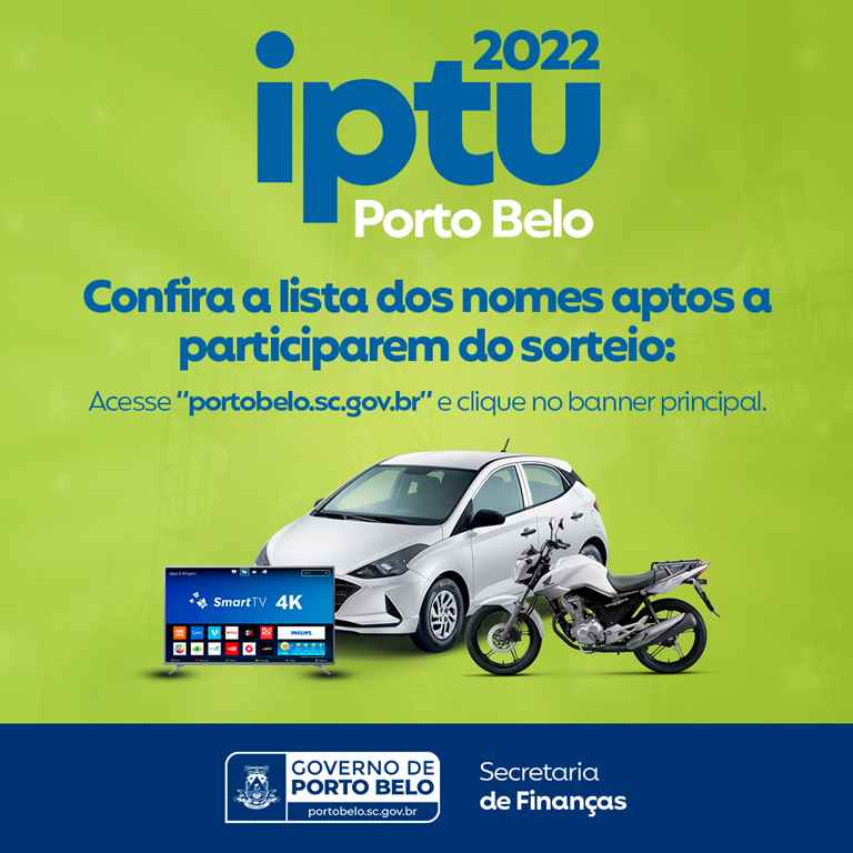 PORTO BELO - Porto Belo divulga listagem com nomes aptos a participar do sorteio “IPTU Premiado”