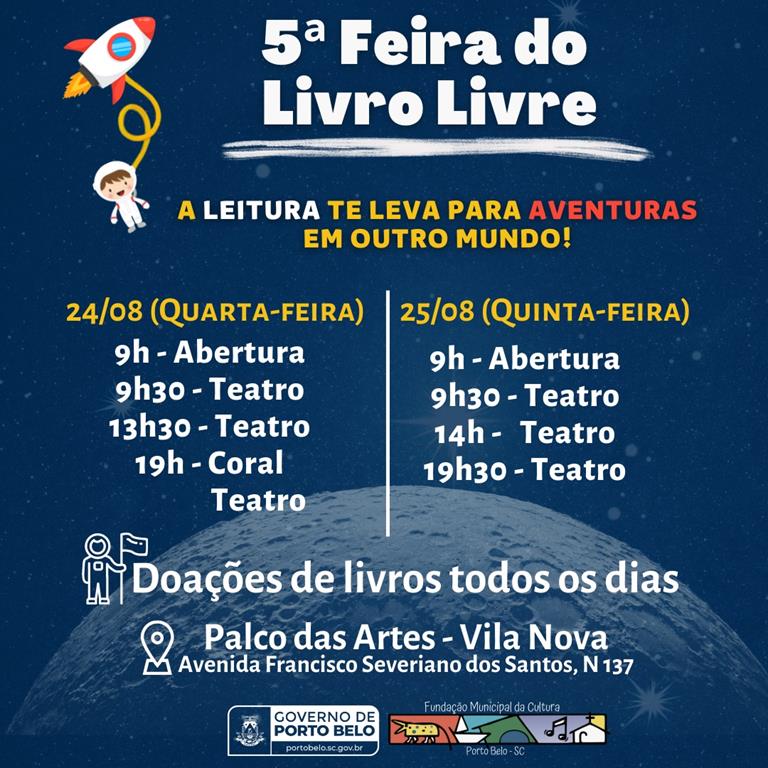 PORTO BELO - Porto Belo terá Feira do Livro nesta quarta e quinta-feira