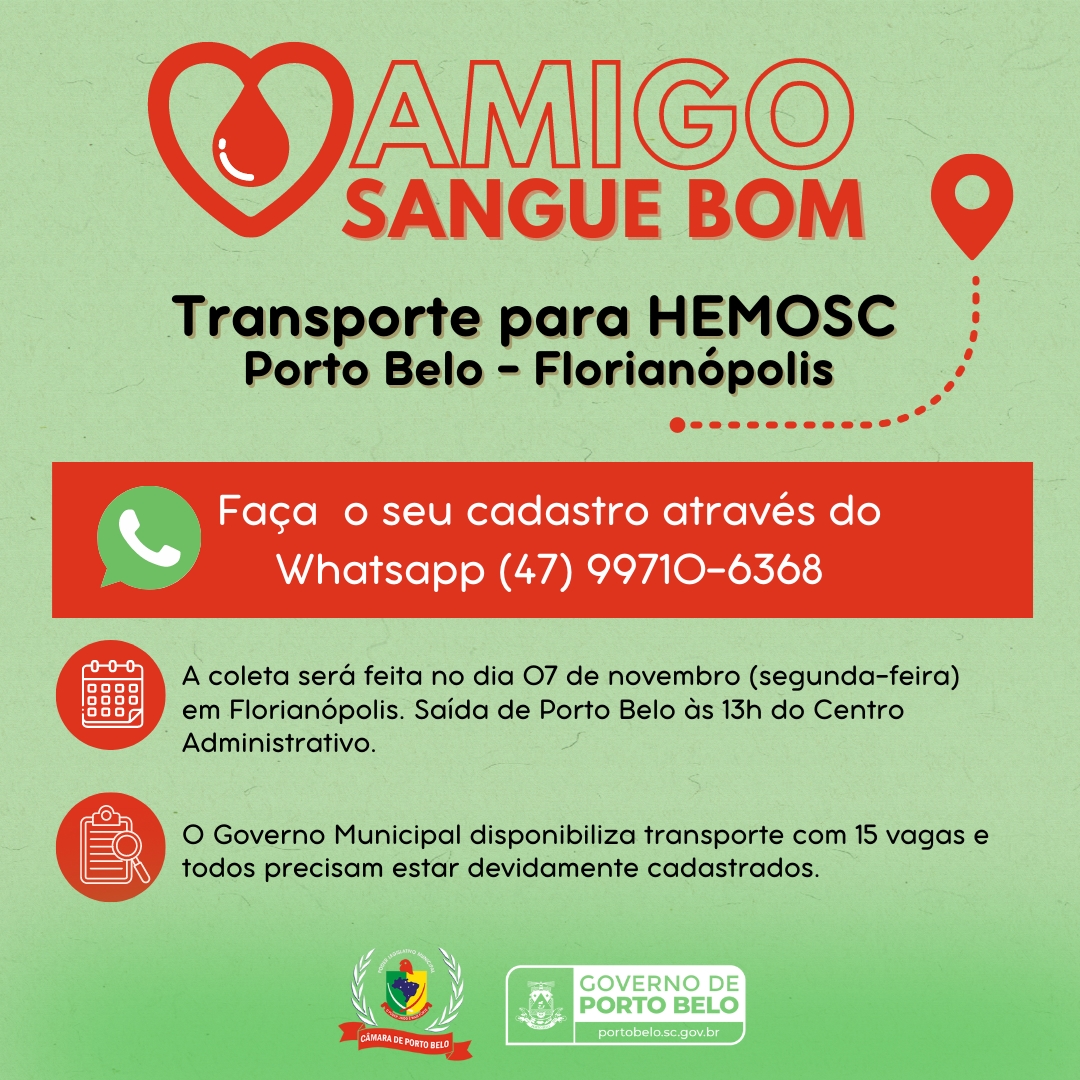 PORTO BELO - Porto Belo abre cadastro para transporte até o HEMOSC no mês de novembro
