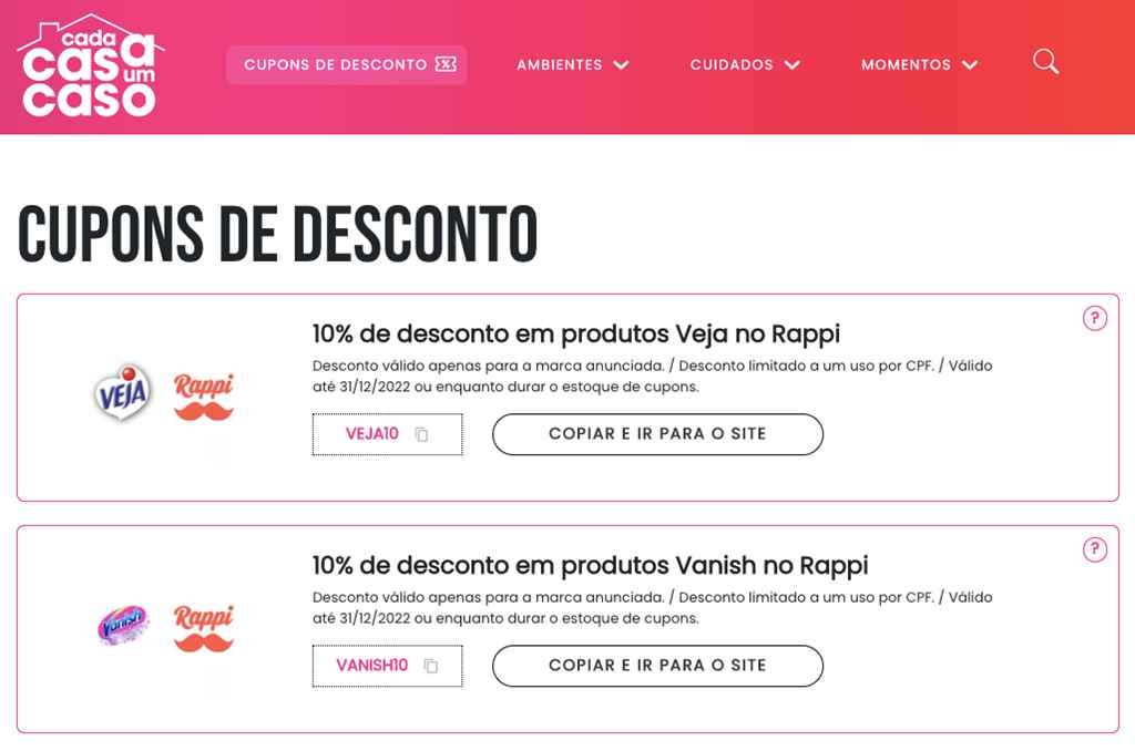 Cada Casa Um Caso oferece cupons de desconto para compras de produtos de limpeza - Foto: Reckitt Brasil