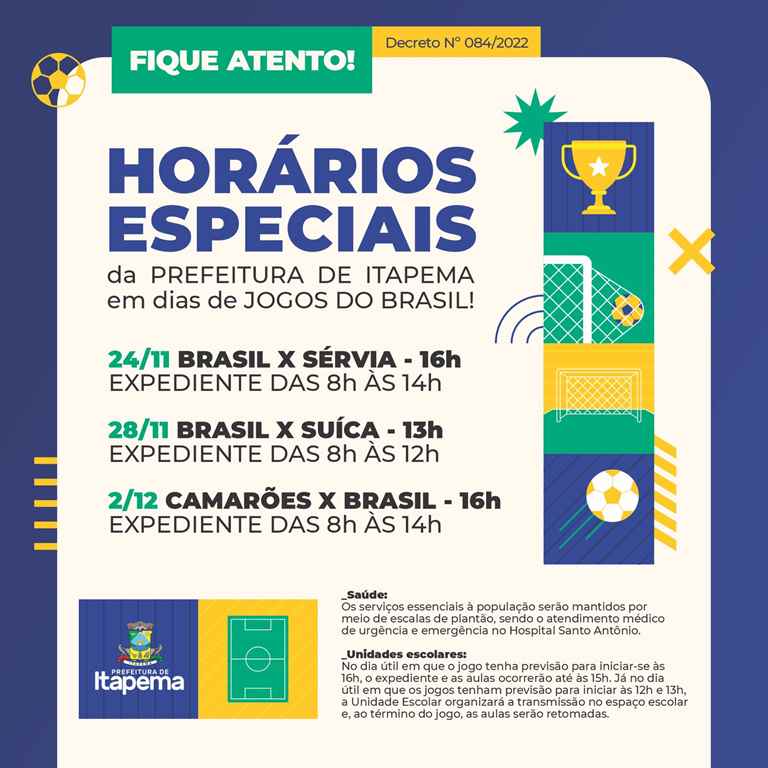 Horário de aula nos dias de jogos da seleção na Copa do Mundo