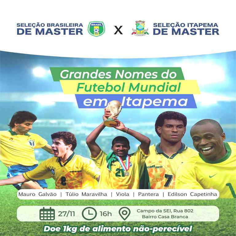 Jogo da Seleção Brasileira de Master vai trazer grandes nomes do futebol neste domingo (27/11)