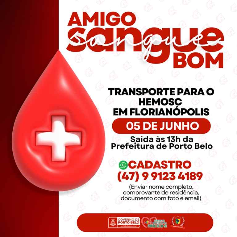 PORTO BELO - Abertas as inscrições para transporte gratuito de Porto Belo para o Hemosc