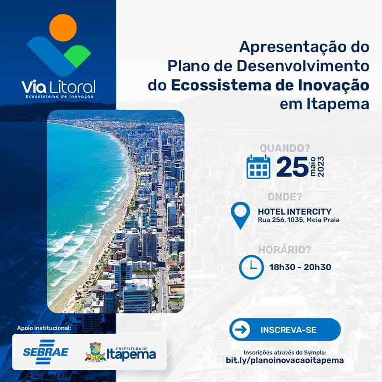 Apresentação do Plano de Desenvolvimento do Ecossistema de Inovação de Itapema será nesta quinta-feira (25/05)