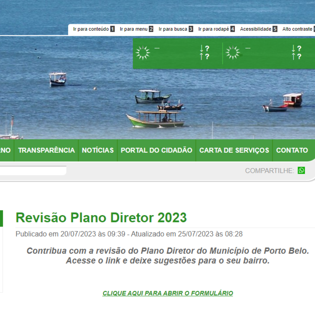 PORTO BELO - Porto Belo disponibiliza link para que a população possa contribuir com a revisão do Plano Diretor