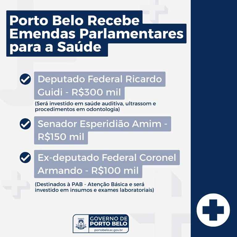 PORTO BELO - Porto Belo recebe emendas parlamentares para a saúde