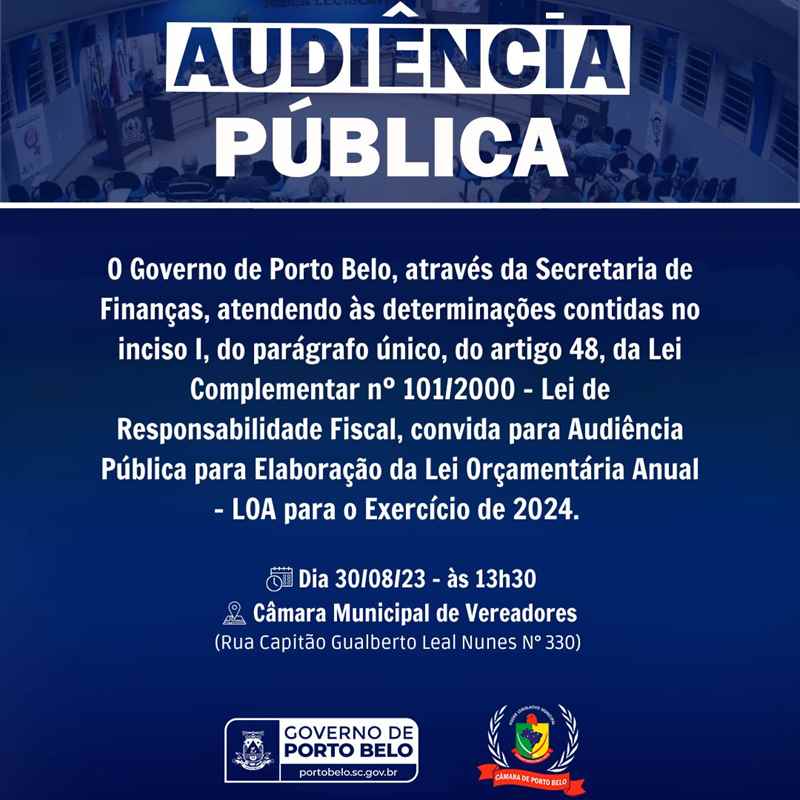 PORTO BELO - Porto Belo realiza Audiência Pública para discussão da LOA 2024