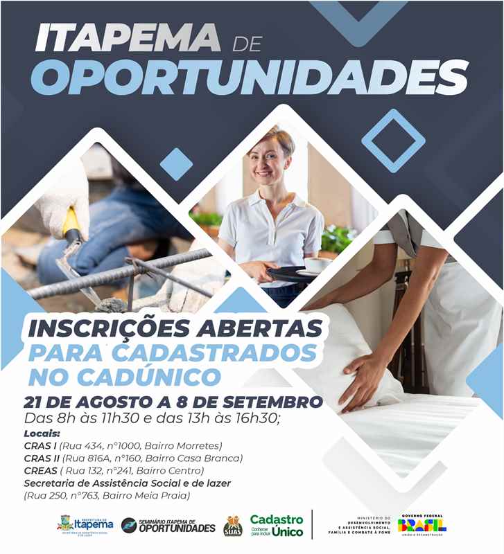 Assistência Social abre inscrições para cursos do Itapema de Oportunidades