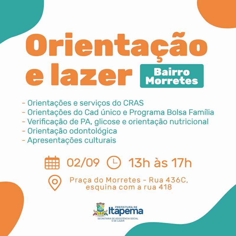 Assistência Social realiza atividade de orientação e lazer neste sábado (02/09)