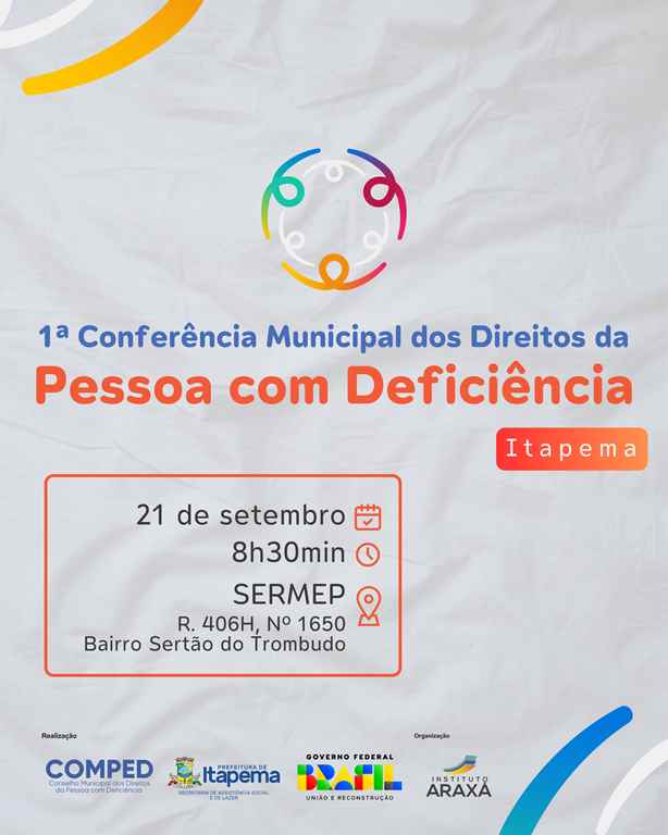 Conferência Municipal dos Direitos da Pessoa com Deficiência será na quinta-feira (21/09)