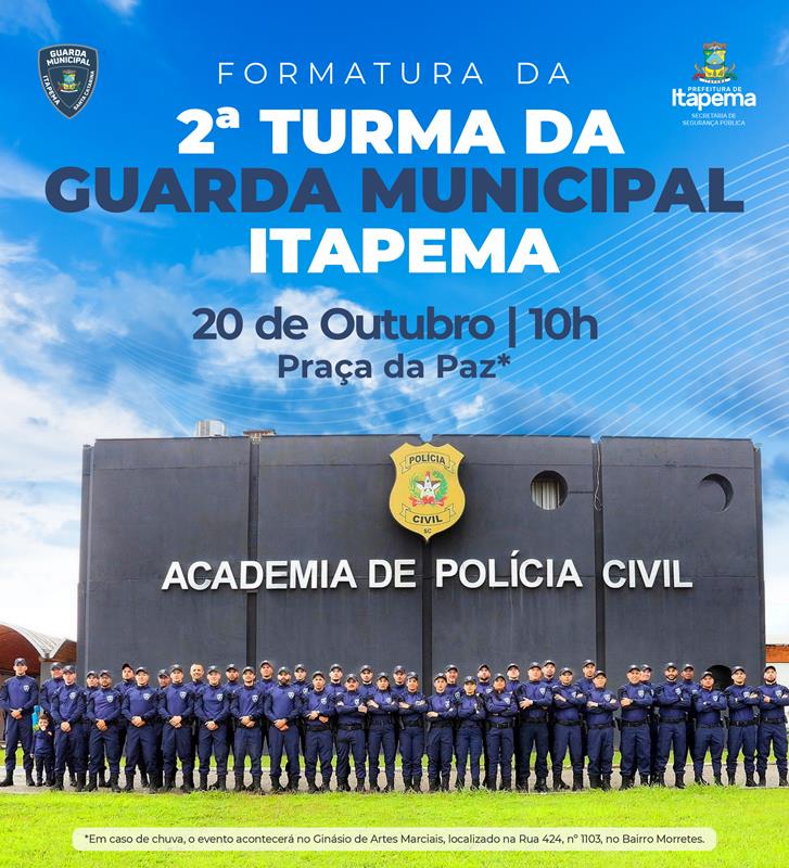 Formatura da 2ª Turma da Guarda Municipal de Itapema será nesta sexta-feira (20/10) na Praça da Paz