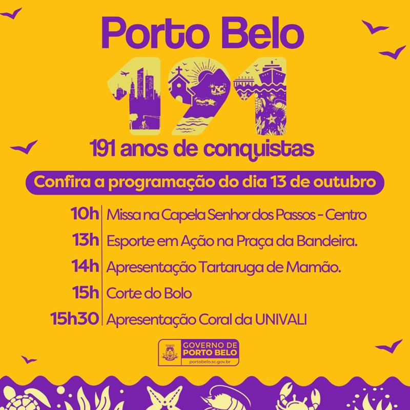 PORTO BELO - Porto Belo Celebra 191 Anos com programação Especial de Aniversário