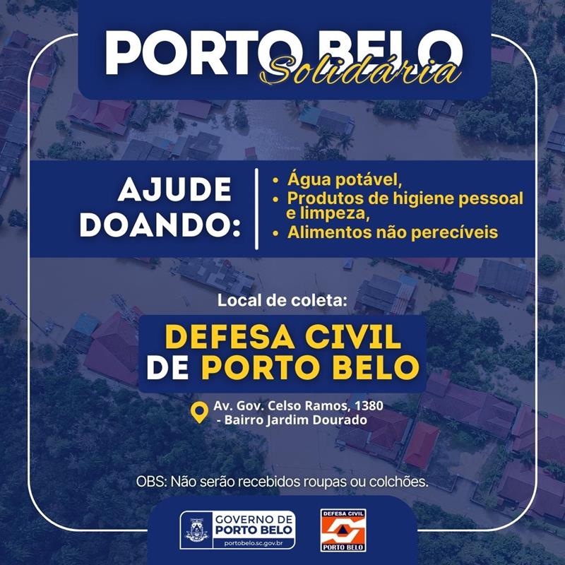PORTO BELO - Porto Belo lança campanha de arrecadação para vítimas das enchentes em Santa Catarina