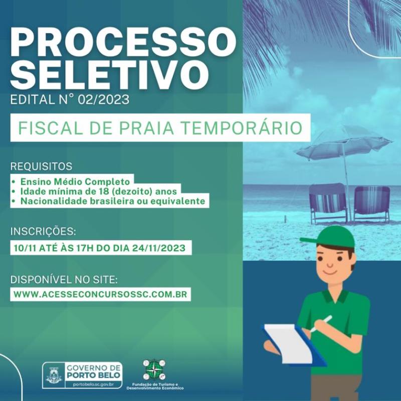PORTO BELO - Porto Belo abre Processo Seletivo para contratação de Fiscais de Praia