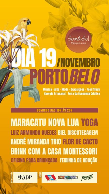 PORTO BELO - Porto Belo recebe o projeto Som&Sol - Música na Rua no domingo