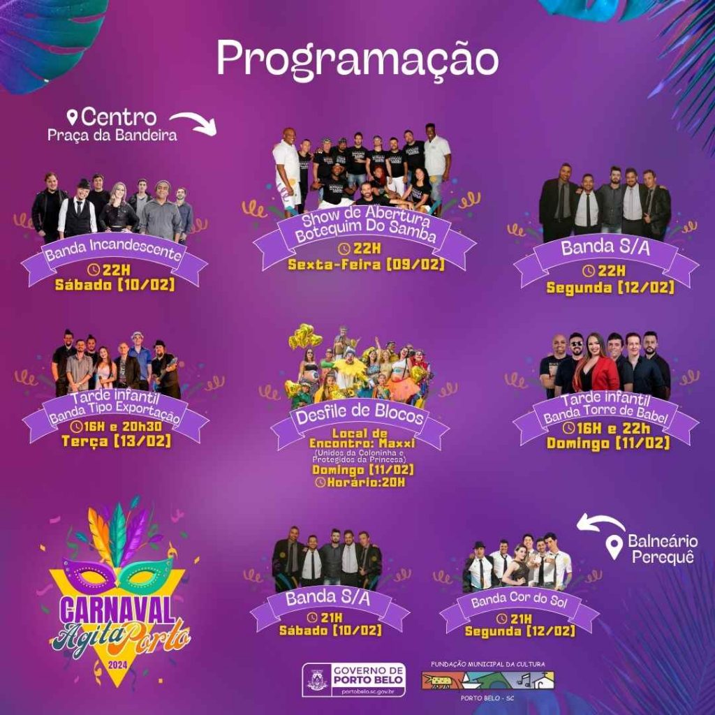 PORTO BELO – Porto Belo lança programação do Carnaval Agita Porto 2024