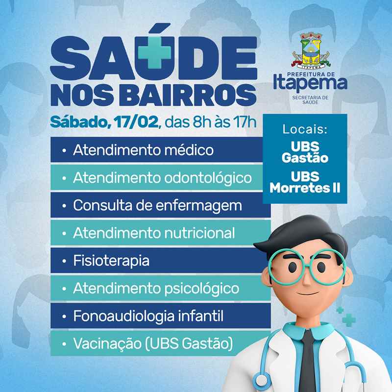 Programa Saúde nos bairros inicia neste sábado (17/02) com atendimento na UBS Gastão e Morretes II