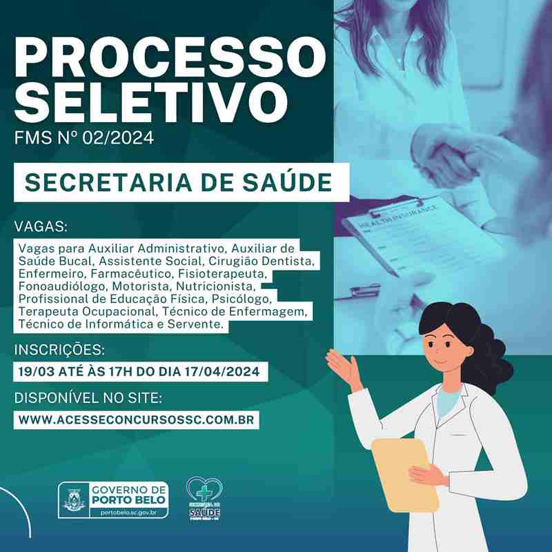 PORTO BELO - Porto Belo abre Processo Seletivo para Secretaria Municipal de Saúde