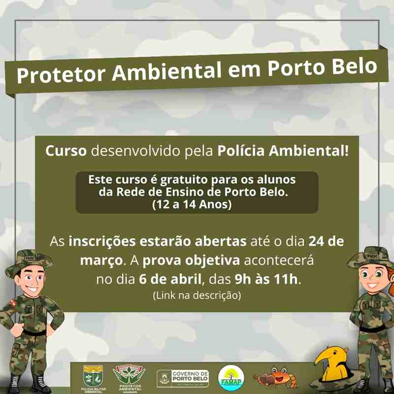 PORTO BELO - Abertas as inscrições para o Curso de Protetor Ambiental para Adolescentes em Porto Belo