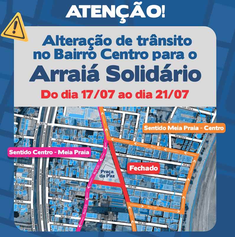 Bairro Centro terá alterações provisória no trânsito em virtude do Arraiá Solidário na próxima semana
