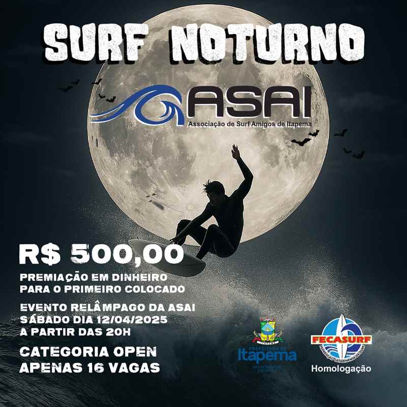 Molhe da Praia Central será palco de competição de Surf Noturno com premiação em dinheiro