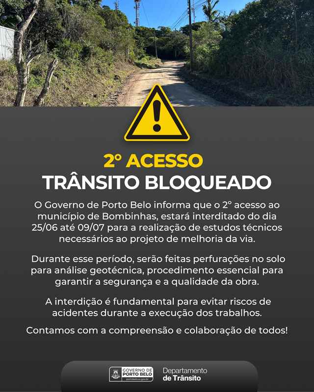 PORTO BELO - Segundo acesso a Porto Belo e Bombinhas será interditado