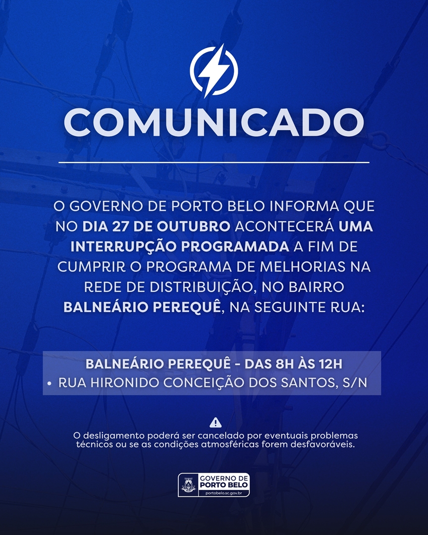 CELESC realizará interrupção programada em Porto Belo