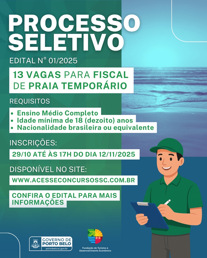 Porto Belo abre processo seletivo para contratação de fiscais de praia temporários