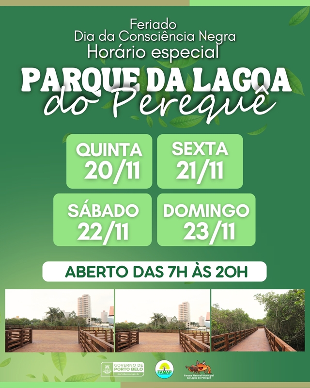 Parque da Lagoa do Perequê terá horário especial no feriado da Consciência Negra