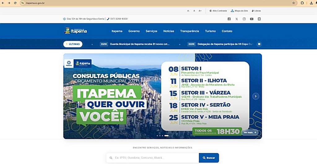 Itapema abre formulário online para sugestões ao orçamento de 2027