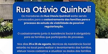 Moradores da Rua Otávio Quinholi são convocados para atualização cadastral